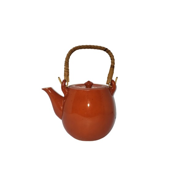 VINTAGE Orange Teapot Bamboo Handle Made In Occupied Japan - Picture 10 of 10
